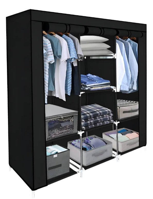 ARMARIO 3 PUESTOS SOLO NEGRO – Closet ropero armable de tela negro de 3 puestos - MerkBuy