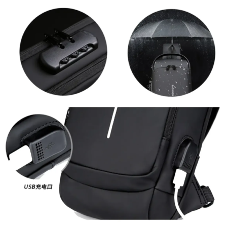 Maleta Antirrobo Fashion Bolso – Bolso morral antirrobo negro con puerto USB y candado - MerkBuy