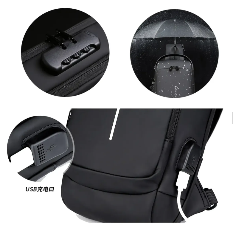 Maleta Antirrobo Fashion Bolso – Bolso morral antirrobo negro con puerto USB y candado - MerkBuy